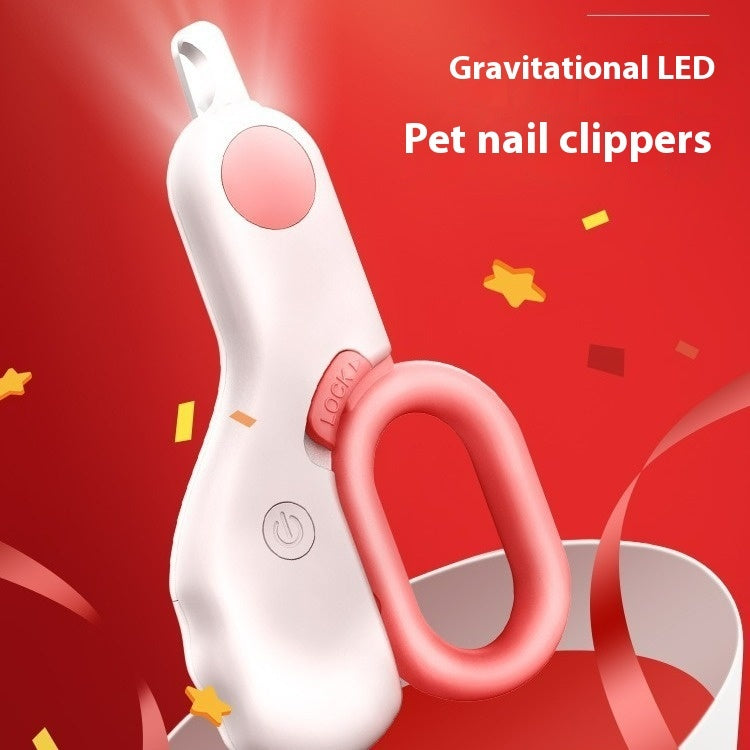 Pet nail clippers with a red background and 'Gravitational LED' text