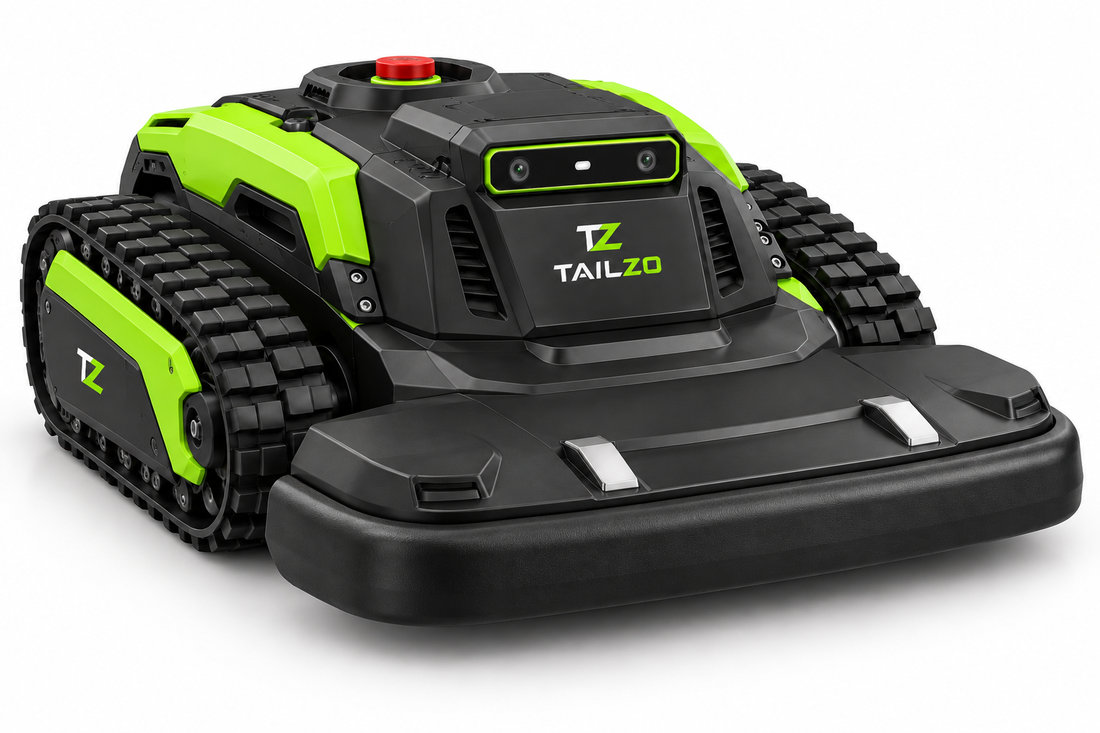 TAILZO Heavy-Duty Tracked Robotic Lawn Mower with Dual Vision Sensors & Twin Cutting Discs - product image 1