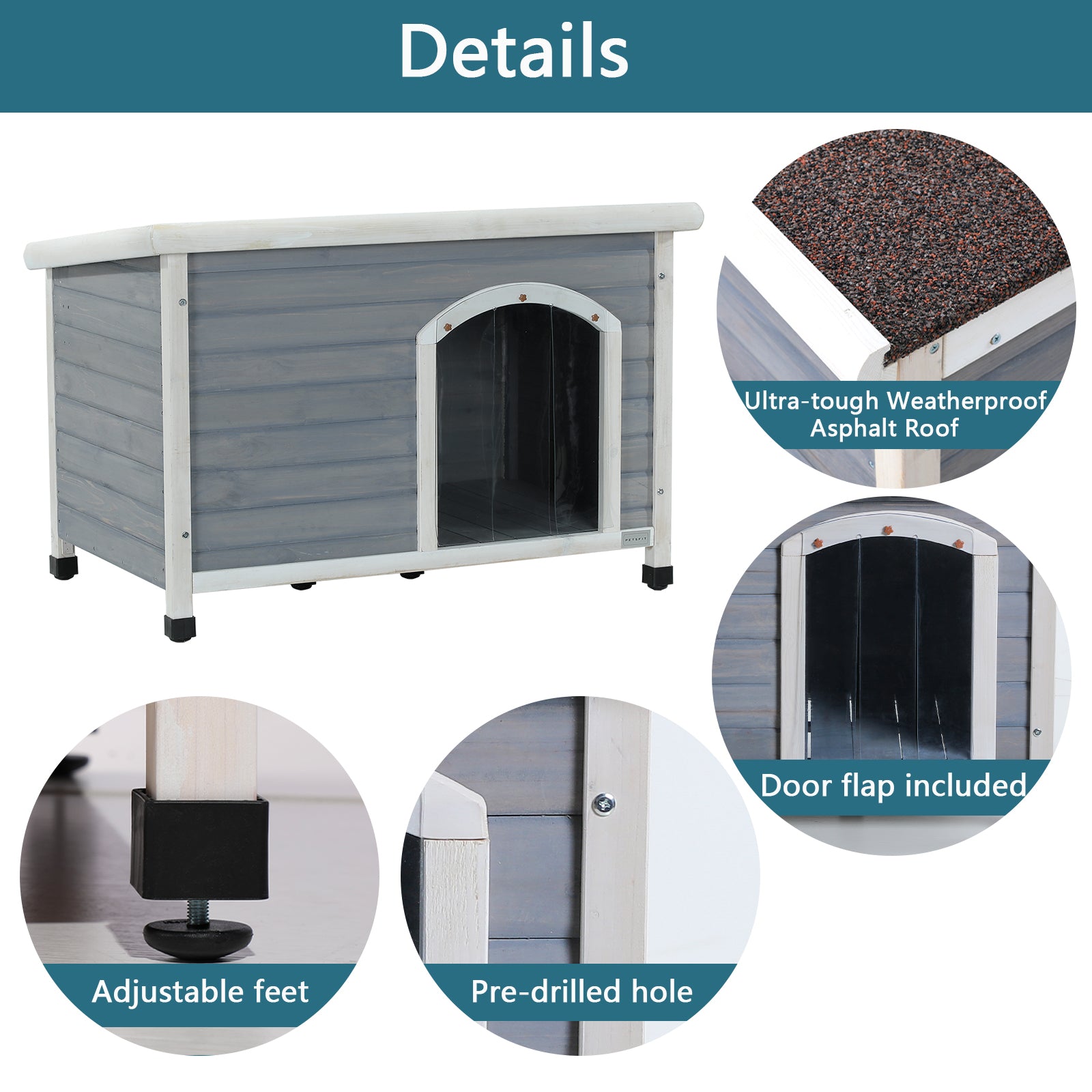Dog house with features highlighted on a white background