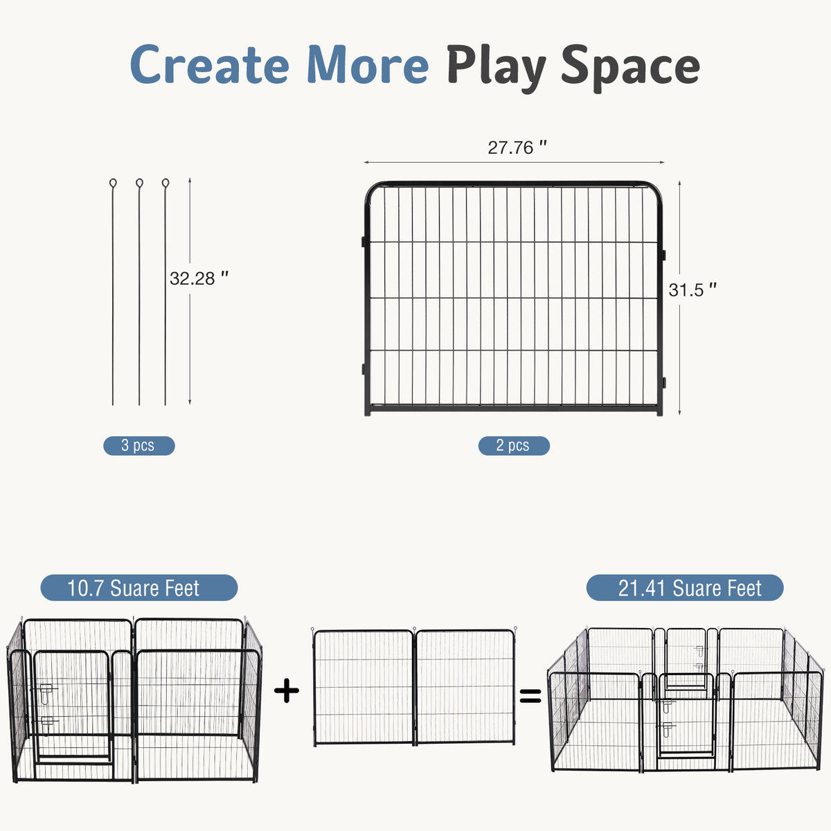 Diagram of a pet playpen with dimensions and space calculation on a white background